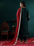 Varanga Women Green Round Neck Yoke Embroidered Straight Kurta With Embroidered Bottom And Contrast Dupatta With Fringes