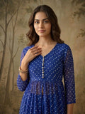 Royal Blue Bandhani Front-Slit Kurta Set