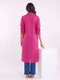 Pink Shirt-Style Kurta Elevated With Chic Contrast Stitch Detailing.