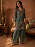 Ethnic Printed Kurta Set With Matching Palazzo And Dupatta