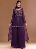 Varanga Purple Embroidered Palazzos With Dupatta | Poly Georgette | Festive