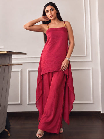 Varanga Women Layered Silk Crepe Kurta with Palazzos