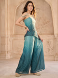 Teal Co-Ord Set Featuring An Embellished Strappy Top With Trouser