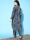 KSUT Blue Dyed Regular Bandhani Kurta with Trousers