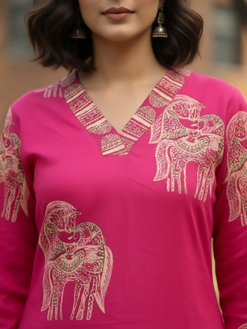Fuchsia Tassel-Trimmed kurta set