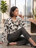 White Coloured Slim Collar Long Sleeves Graphic Shirt