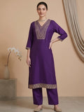 Varanga Women Zari Embroidered Yoke Kurta With Trouser & Sequins Detailed Dupatta