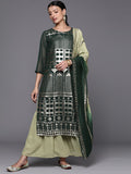 Varanga Women Green Sequins Embellished Kurta Paired With Contrast Sharara And Ombre Dupatta