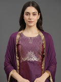 Varanga Women Purple Gold Toned Ethnic Motifs Embroidered Gotta Patti Kurta With Trousers Dupatta