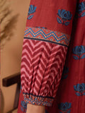 Women Rust Chevron & Lotus Flared Top Pure Cotton Regular Flared Crop A-Line Mandarin Collar