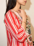 Cotton Striped Printed A-Line Kurta With Solid Trouser