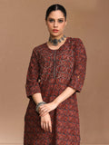 Varanga Maroon Ethnic Motifs Printed Cotton Thread Work Kurta