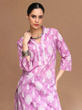 Varanga Women Lavender And White Women Floral Printed Pastel V-neck Kurta