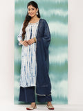 varanga women blue dyed regular gotta patti pure cotton kurta with palazzos with dupatta