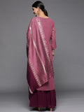 Varanga Burgundy Women Embroidered Sequinned Kurta With Sharara & Dupatta