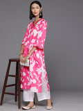 varanga women pink floral printed v neck straight kurta