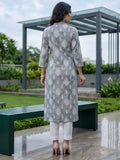 Varanga Women Grey 3/4Th Sleeve, V Neck Collared Kurta.