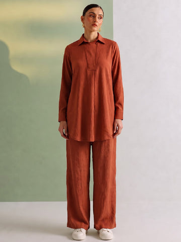Women's Solid Relaxed-Fit Shirt & Wide-Leg Co-Ord Set