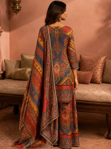 Ethnic Printed Kurta Set With Matching Palazzo And Dupatta