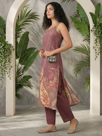 Varanga Women Spaghetti Strap Straight Floral Kurta With Trousers