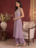 Lavender Zari Embroidered Yoke Panel Kurta Set