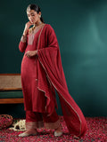 Varanga Women Maroon Gota Embellished Kurta With Bottom And Dupatta