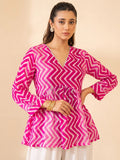 Fuchsia Chevron-Print Peplum Top.
