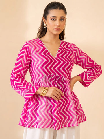 Fuchsia Chevron-Print Peplum Top.