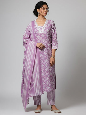 Varanga Women Floral Printed V Neck Kurta with Trouser & Dupatta