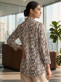 Cream Coloured Slim Collar Long Sleeves Abstract Shirt