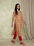Varanga Yellow colour V neck allover print kurta