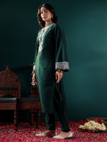 Varanga Women Green Round Neck With Embroidered Kurta , Full Sleeves , Straight Kurta With Side Slits, Paired With Tonal Bottom And Dupatta.