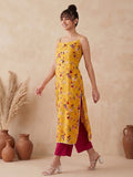 Varanga Mustard And Pink Printed Strap Kurta