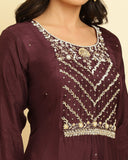 Varanga Women Purple embroidered straight kurta paired with tonal bottom and dupatta