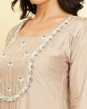 varanga women grey embroidered straight kurta paired with tonal bottom and dupatta