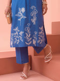 Women'S Blue Floral Embroidery Straight Kurta With Trousers Co-Ord Set