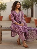 Varanga Ethnic lavender & White Suit Set