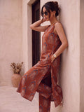Fusion Block Printed Sleeveless Kurta Set In Cotton