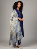 Varanga Women Navy Blue Woven Zari Embroidered Straight Kurta With Bottom And Dupatta