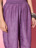 KSUT Purple Abstract Printed Mandarin Collar Kurta with Palazzos