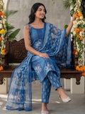 Abstract Cotton Sleeveless Kurta Set With Dupatta