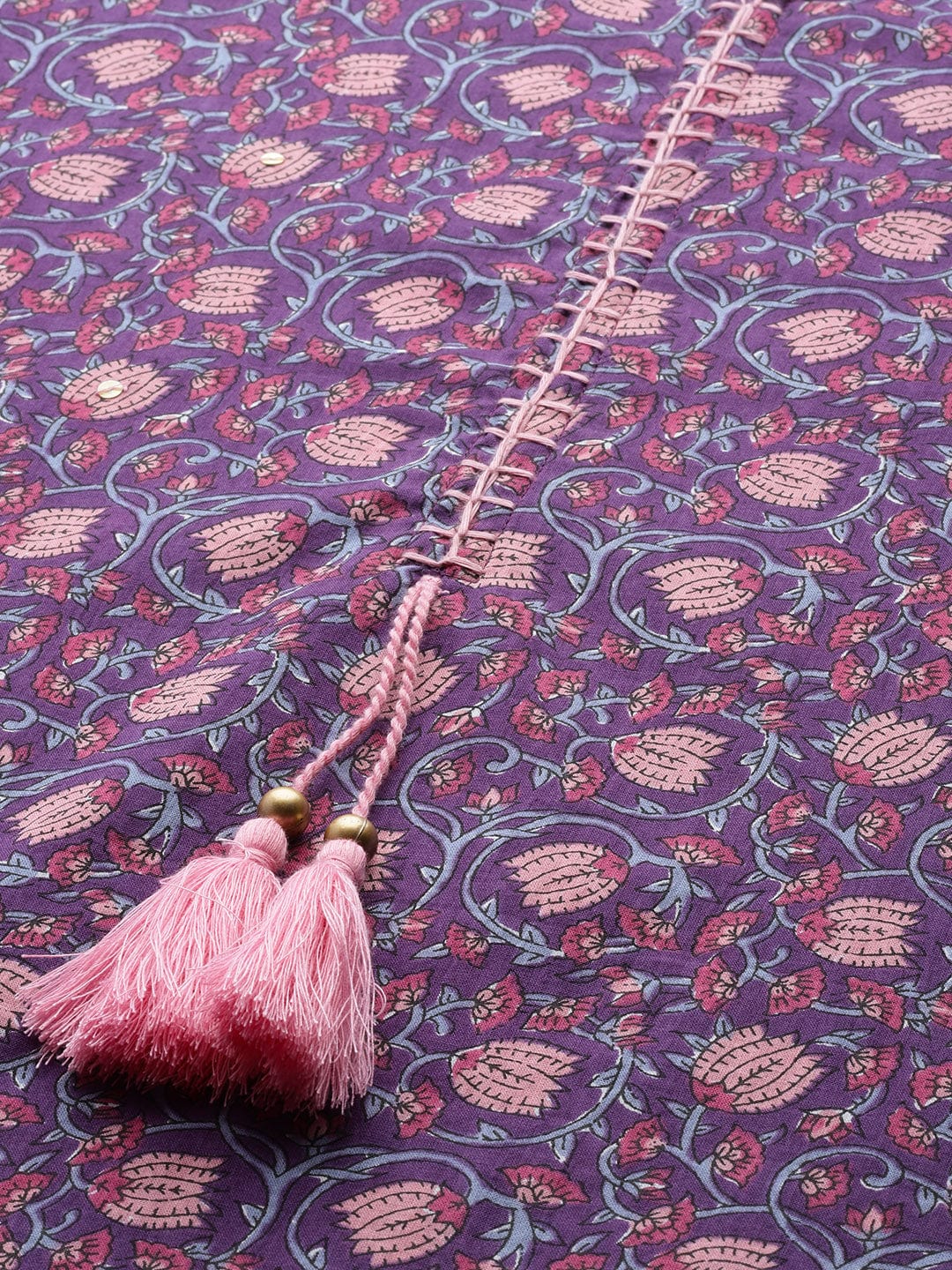 Varanga Purple and Pink Plus Size Ethnic Motifs Printed Thread Work Cotton Floral Kurta