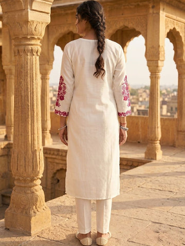 Rose Bloom Embroidery Women's Kurta Set