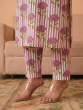 Lavender Floral Printed Cotton Kurta Set