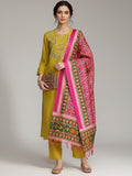 Varanga Women Yellow Yoke Design Kurta with Trousers and Dupatta Set