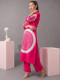 Women'S Pink Abstract Printed Straight Kurta With Pintuck Detailing