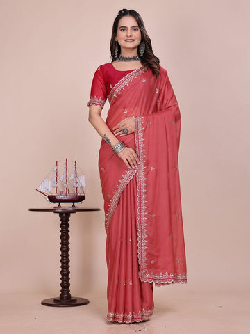 Varanga Embellished Embroidered Poly Chiffon Heavy Work Saree