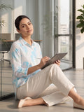 White-Blue Coloured Slim Collar Long Sleeves Floral Shirt