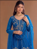 Varanga Blue Embroidered Palazzos With Dupatta | Poly Georgette | Festive