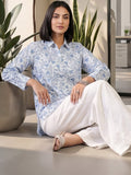 White Coloured Slim Collar Long Sleeves Floral Shirt